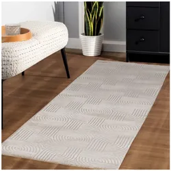 Teppich Kurzflor ILLER in Beige, mit 3D-Design, aus Jute, 80 x 250 cm