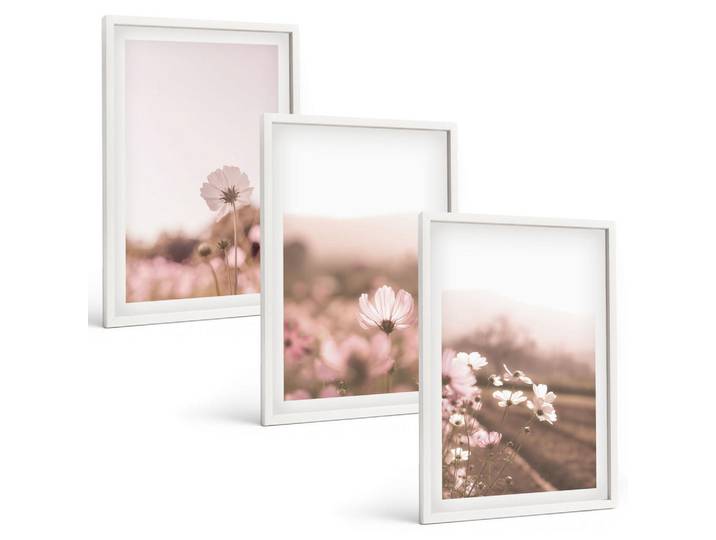 Tulup Bilder SET 3er Set - 40x60 cm Weißer Rahmen - Sommerlandschaften mit Wildblumenwiesen, Kunststoff, Rechteckig, 40x60 cm, Fotografie, Bilder & Rahmen, Bilder
