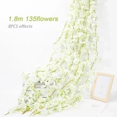 Inspired Finds 180cm Artificial Cherry Blossom Garland Silk Vine For Wedding & Home Decor 8pcs White