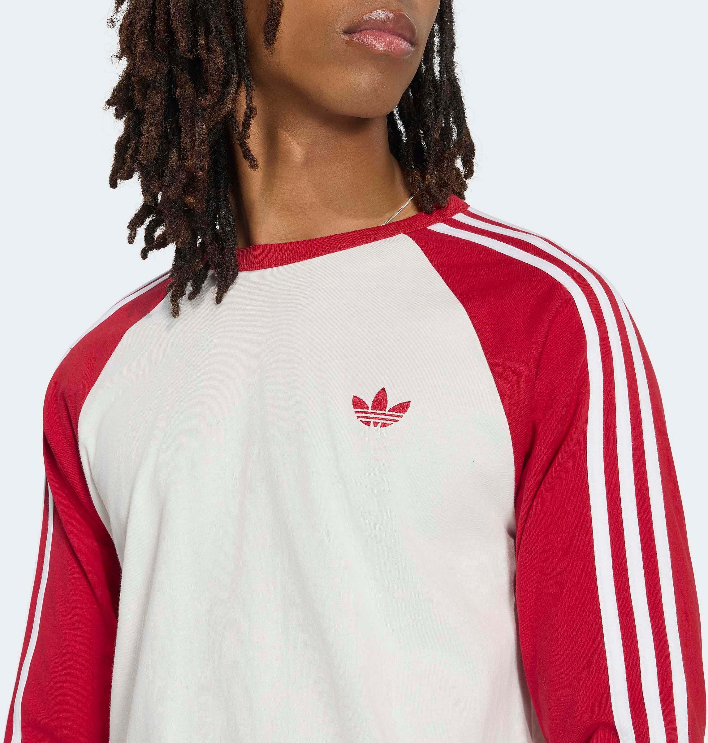 Langarmshirt ADIDAS ORIGINALS "3-STREIFEN LONGSLEEVE", Herren, Gr. XXL, cloud weiß, team victory rot, Obermaterial: 100% Baumwolle, Rundhals, Shirts Langarmshirt cloud weiß, team victory rot XXL