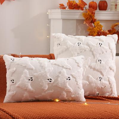 Perfect Picks Market "Harvest Glow Pumpkin & Ghost Plush Pillow Cover For Halloween Fall Decor white 11.81"" 19.69"" Inches"