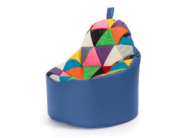 Pouf Fauteuil Patchwork Poire Extérieur Relax Tissu Imperméable Chambre Enfant Confort Mélange/Bleu 70x70x75cm