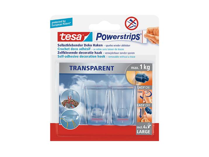 Tesa Powerstrips Dekohaken Selbstklebend Transparent bis 1 kg