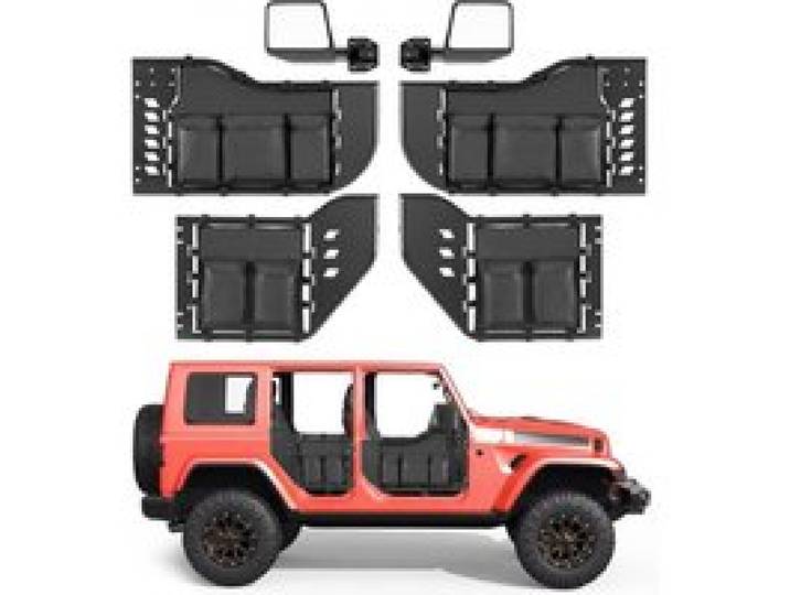 VEVOR Röhrentüren 4-türig, Kompatibel mit Jeep Wrangler JL (18–26) & Gladiator JT (20–26), Offroad-Halbtüren aus Stahl (Vorne & Hinten) mit DOT-zertifizierten Außenspiegeln Seitentaschen Schwarz