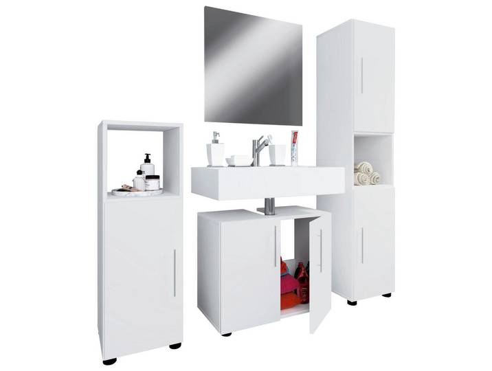 Mid.you Badezimmer, Weiss, Holzwerkstoff, 122 cm, stehend, Badezimmer, Badmöbelsets & -serien, Badmöbelset