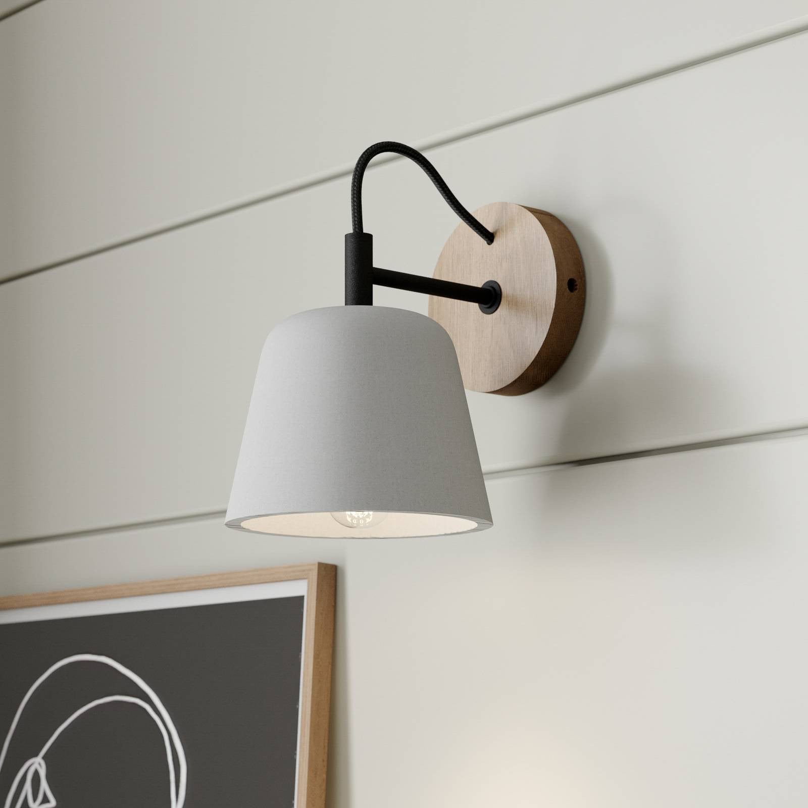 Lucande Kalinda Wandlamp - Grijs/Hout - Scandinavisch Design - Dimbaar
