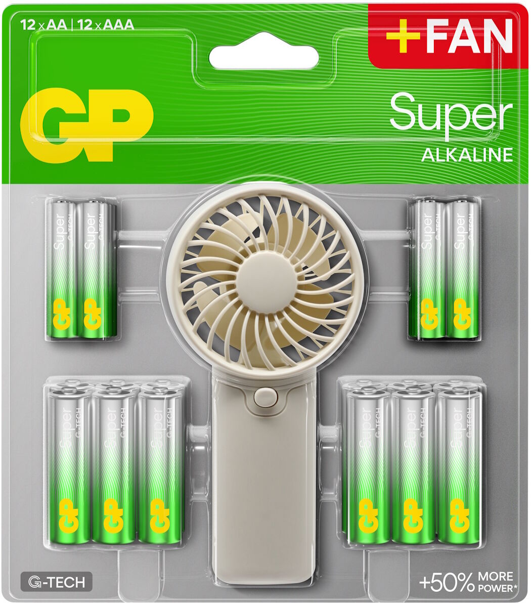 GP Batteries GP Battery Operated Handheld Mini Fan with 12xAA 12xAAA
