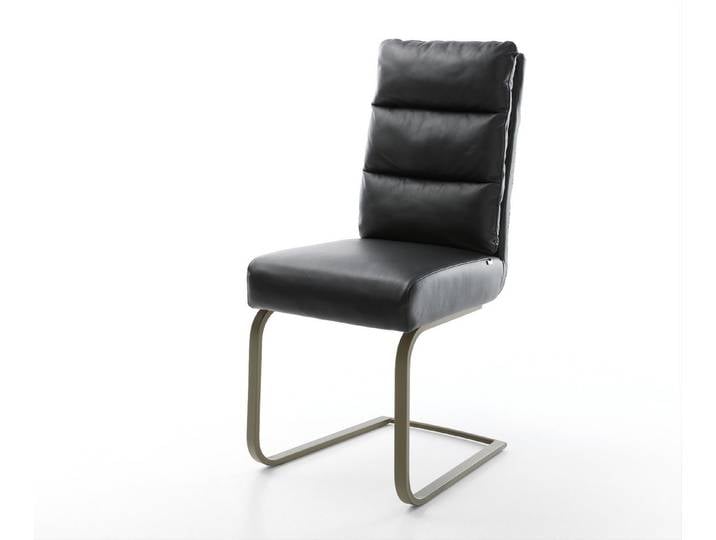 DELIFE Polsterstuhl Pela-Flex, Freischwinger flach Effektfinish Titan Echt-Leder Schwarz Taschenfeder