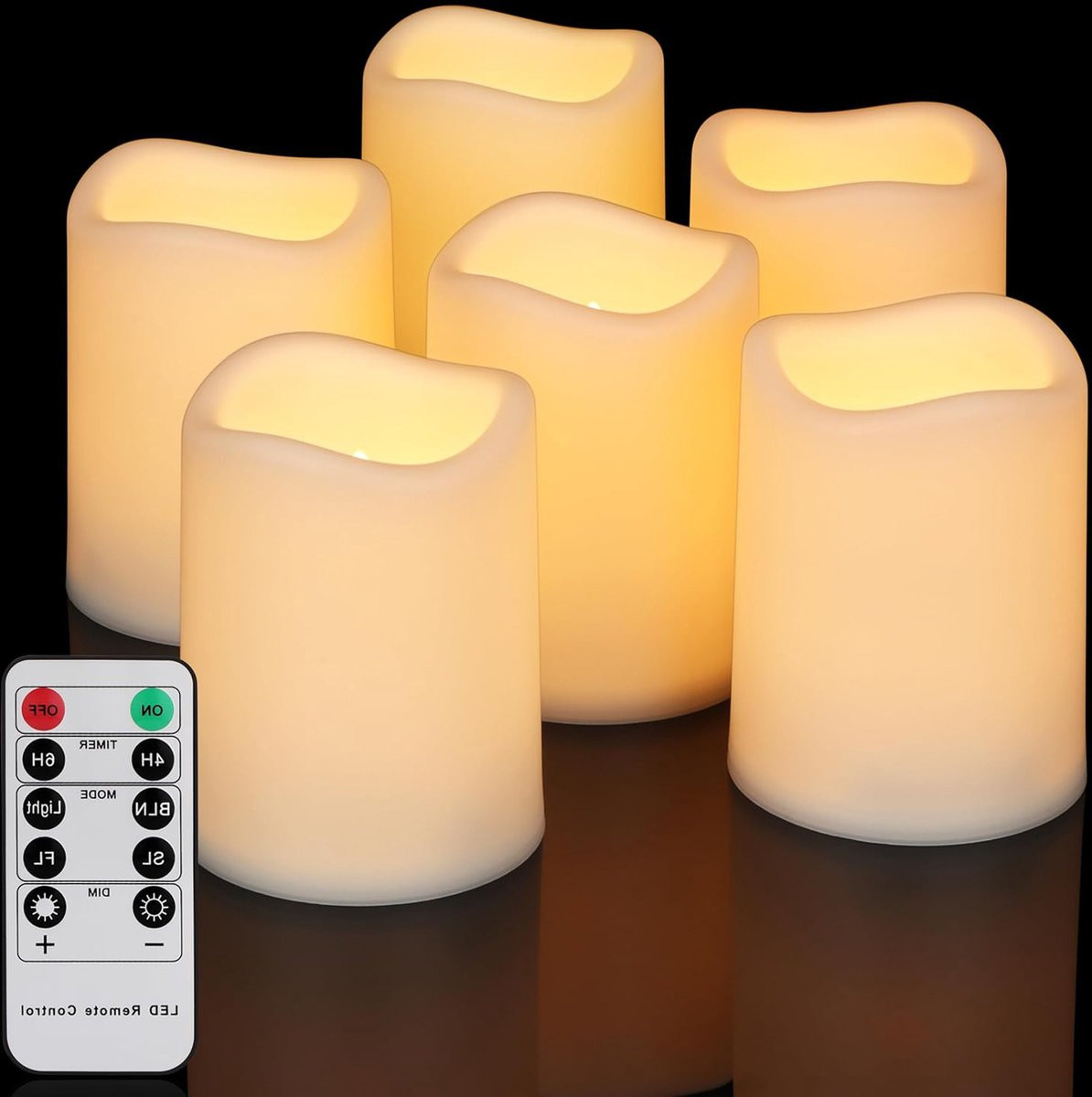 oCreon Set van 6 Waterdichte LED Kaarsen voor Buiten - Flickering Flameless Pillar Kaarsen met Timer en Afstandsbediening