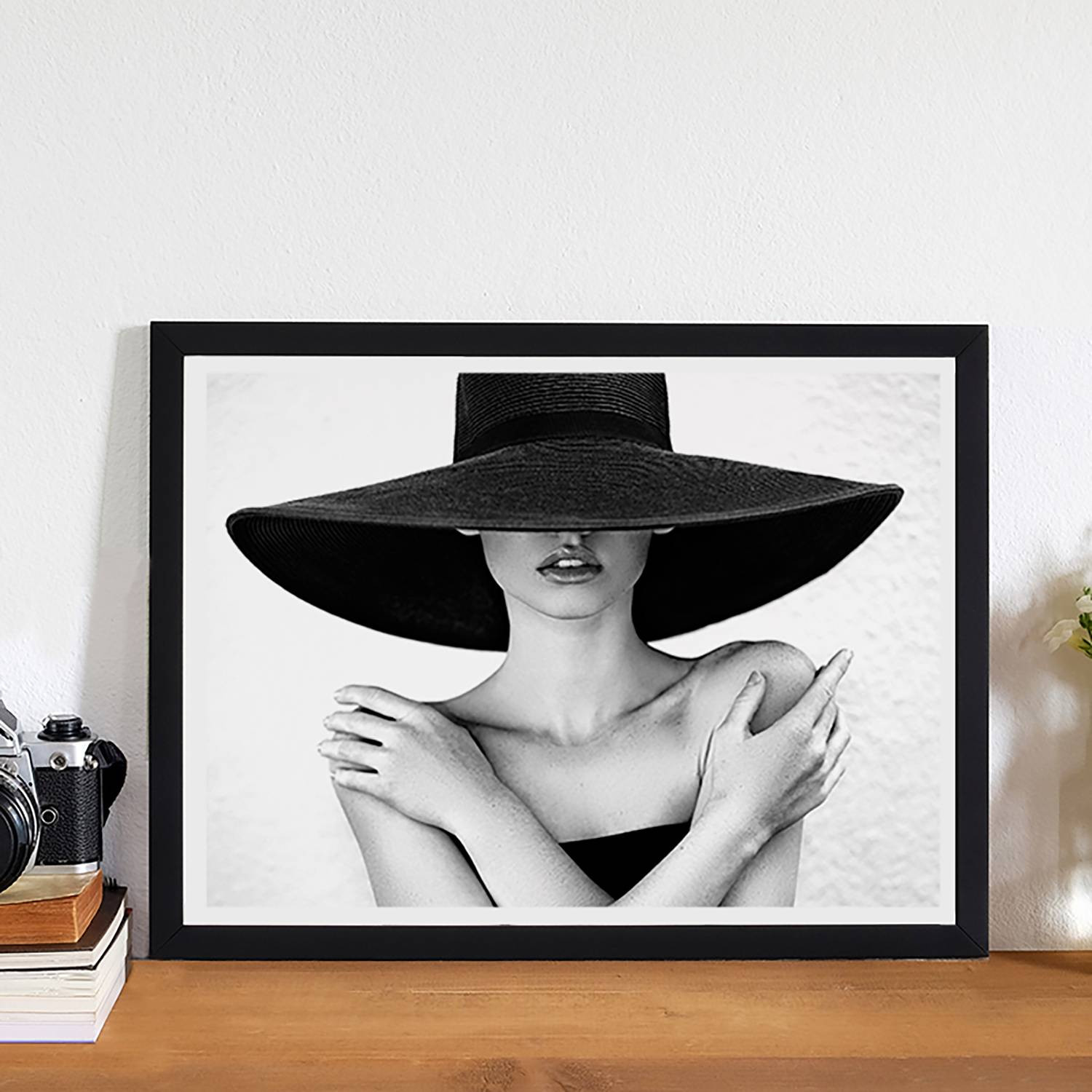 home24 Big Black Hat fotolijst van gelakt massief beukenhout met plexiglas, meerkleurig, 42 x 32 cm