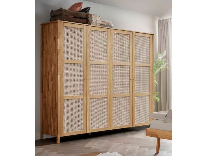 Kleiderschrank 202cm 4-trg. 'Norden' Eiche & Rattangeflecht