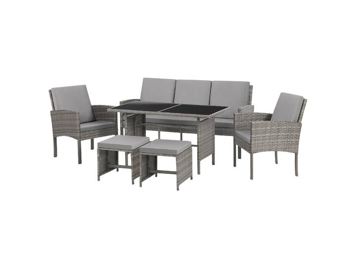 SVITA DENVER Polyrattan Gartenmöbel Set Essgruppe Lounge Esstisch Grau
