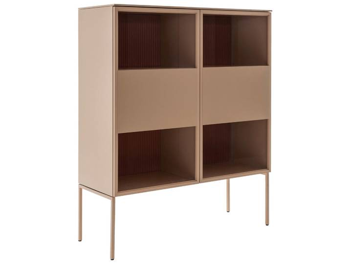 Schöner Wohnen Highboard, Beere, Beige, Metall, furniert, 2 Fächer, 120x145x45 cm, Beimöbel erhältlich, in verschiedenen Holzdekoren erhältlich, Wohnzimmer, Wohnwand, Wohnwand- Serien