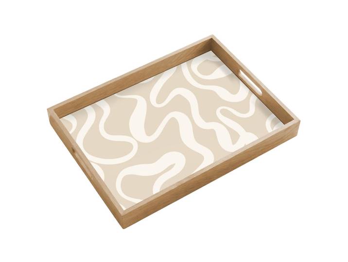 OnlyWow Tablett - Linien - Abstrakt - Beige - Weiß - Minimalistisch - 50x35 cm, Holz, Echtholz,Eiche, Rechteckig, 50x5x5 cm, Geschirr, Tischkultur & Serviergeschirr, Tabletts
