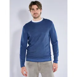 emilio adani Herren Merino-Pullover mit Reiskornstruktur Blau regular uni Rundhals - XL