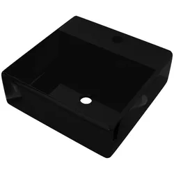 Helloshop26 - Quadratisches Keramikwaschbecken mit Überlaufloch/Armatur für Badezimmer schwarz 02_0002497