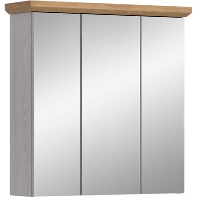 Spiegelschrank WELLTIME "COSENZA, Breite 69cm, 3 Spiegeltüren, 6 Einlegeböden, 9 Fächer", grau (sibiu lärche nb), B:69cm H:71cm T:21cm, FSC-zertifizierter Holzwerkstoff, Schränke, Spiegel, Bad, Badezimmer