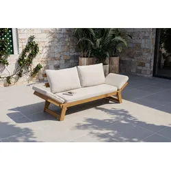 OUTFLEXX Bali Lounge/Liege, creme/natur, Akazie/Polyester, geölt, 198 x 68 x 78 cm, verstellbar, inkl. Kissen, FSC®-zertifiziertes Produkt