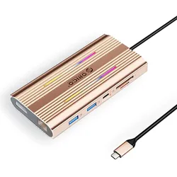 Orico USB-C XDR 12-in-1 RGB Dockingstation USB-A USB-C 2x HDMI 4K (USB-C, 12 Ports), Dockingstation + USB Hub, Gold, Rosa