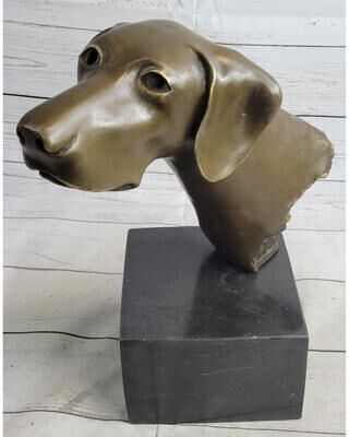 Bronzhaus Weimaraner Vizsla Imitative Dog Bronze Bust Sculpture Statue Home Decor Figurine On Marble Base