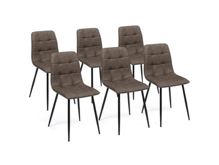 IDMarket - 6er-Set Esszimmerstühle Mila aus braunem PU im Vintage-Stil