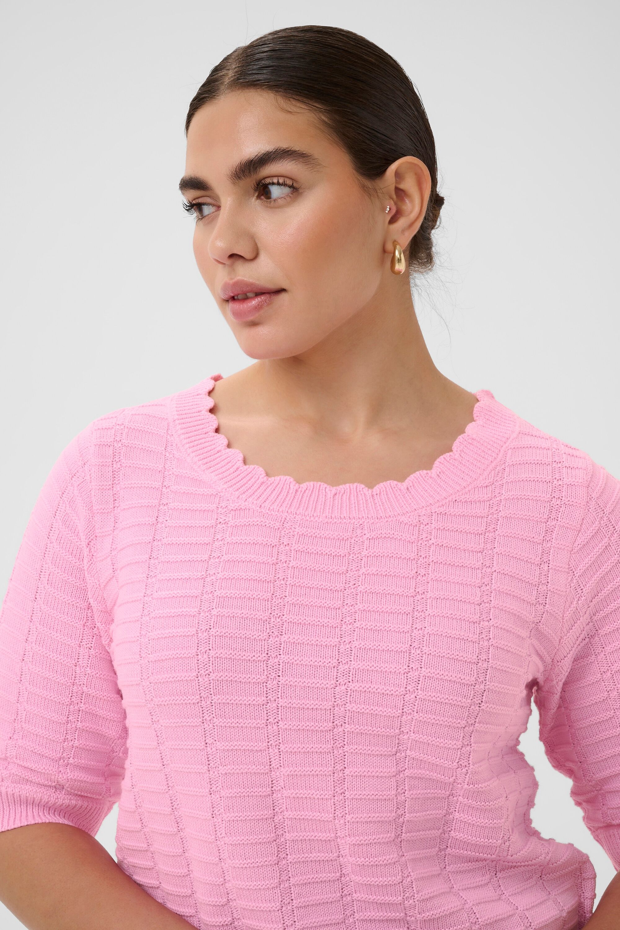 Strickpullover KAFFE CURVE "Strickpullover KClotia", Damen, Gr. M, pink (pink frosting), Obermaterial: 50% Baumwolle CO. 50% Polyacryl PAN., Pullover Strickpullover