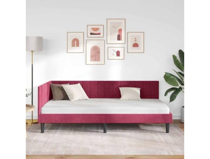 KTHLBRH Eckbett Samt Weinrot 100 x 200 cm Platzsparendes Design, Schlafsofa, verstellbares Kopfteil, robuste Basis