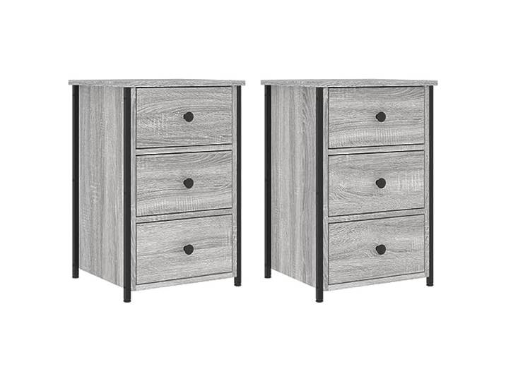 GHVBNMF Nachttisch 2er Set Grau Sonoma 40x36x60 cm Beistelltisch Stabiler Nachttisch mit 3 Schubladen und verstellbaren Beinen für Schlafzimmer und Wohnzimmer im Industrie Design.