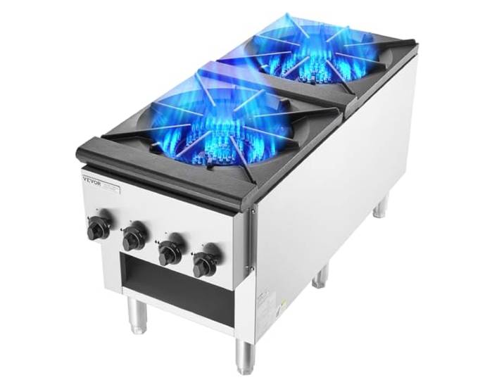 VEVOR Kommerzieller Gasherd Gaskochherd mit Schrank & 2 Brenner, Propan/Erdgas-Kochherd Edelstahl-Gaskochplatte, kommerzielles Kochgerät 460 x 1170 x 610 mm für Restaurants Hotel Café 52 kW
