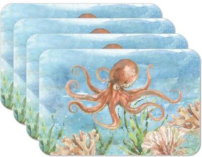 CounterArt Under Sea Life 4 Pack Reversible Easy Care Flexible Plastic Placemats Made in The USA BPA Free Easily Wipes Clean