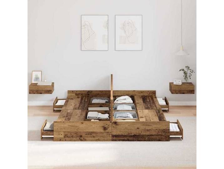 Elégant Lit Double moderne Structure de lit avec rangement Bois Ancien 140 x 190cm &0_7461179