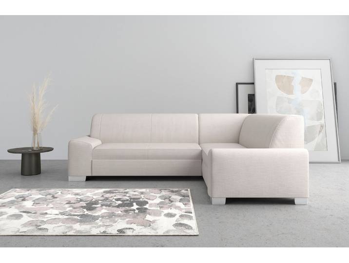 Ecksofa, Chenille-Struktur, Beige, 259×191 cm, L-Form, Mit Federkern, Modern, Domo-collection