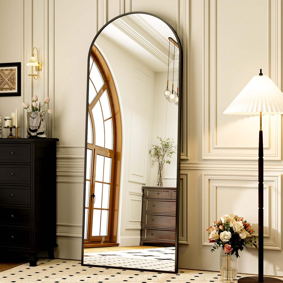 GLSLAND Flat Aluminum Alloy Framed Freestanding Full Length Mirror Wall Mirror Black 149.9cm H x 40.6cm W
