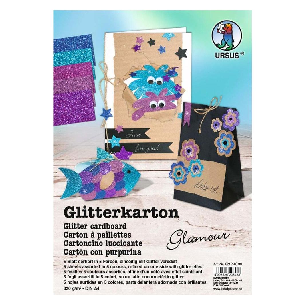 Ursus Glitzerkarton Glamour A4, 330 g/m², 5 Blatt, Mehrfarbig (330 g/m², 1x) (62124699)