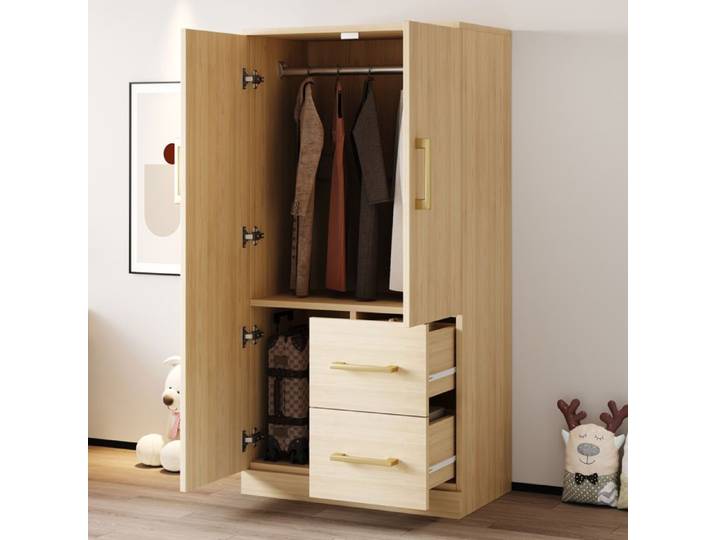 HOMVRA Armoire de chambre 70x40x135 cm avec 2 portes 2 tiroirs et compartiment de rangement couleur bois