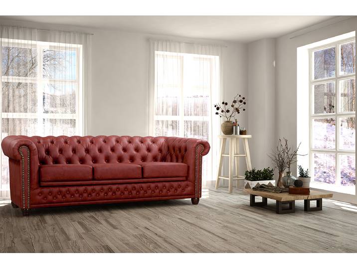 3-Sitzer Sofa Rot/Bordeaux Kunstleder Giana 203 x 72 x 86cm Schlaffunktion für dauerhafte Nutzung Industrial