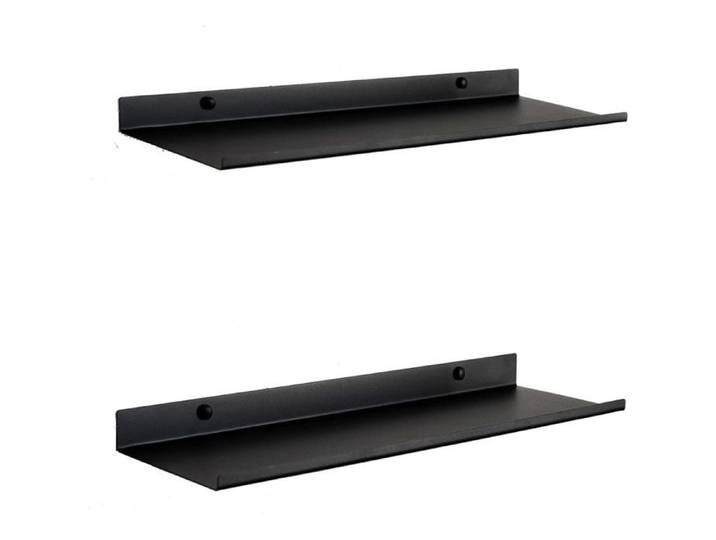 Lot 2 Étagères Murales Flottantes Noires 50cm Métal - Fixation Invisible Livres Déco