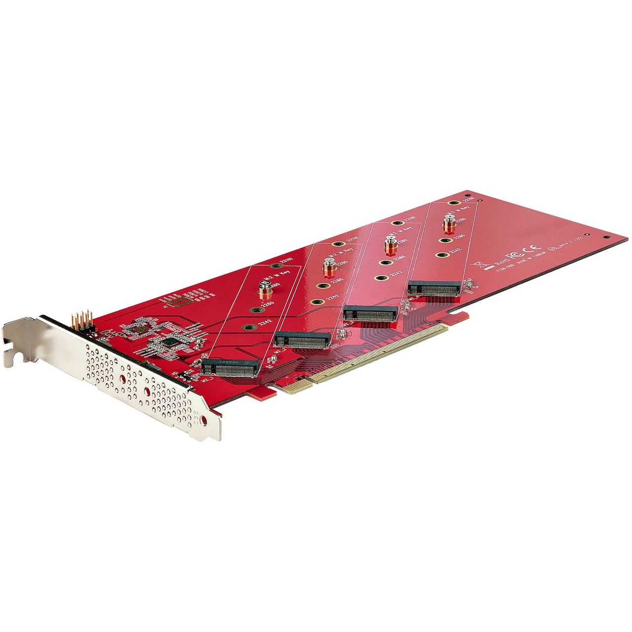 Startech Quad M.2 PCIe Adapterkarte PCI Express 4.0 x16 auf Vierfach NVMe oder AHCI M-Key M.2 SSDs 7,8GBit/s je SSD Bifurkation