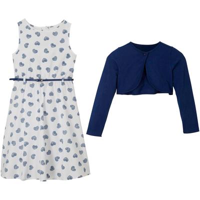 Sommerkleid BONPRIX, Mädchen, Gr. 122, N-Gr, blau (blau, weiß), Accessoire: 100% Polyurethan. Obermaterial: 100% Baumwolle. Obermaterial 2: 100% Baumwolle, mehrfarbig, festlich, Rundhals, Kleider Sommerkleid, festlicher Stil, Set, aus Baumwolle und...