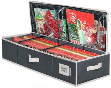 HOLDN’ STORAGE HOLDN' STORAGE Wrapping Paper Storage Container, Fits 27 Rolls Gift Wrap, Extra Pockets for Ribbons & Bows, Underbed Storage