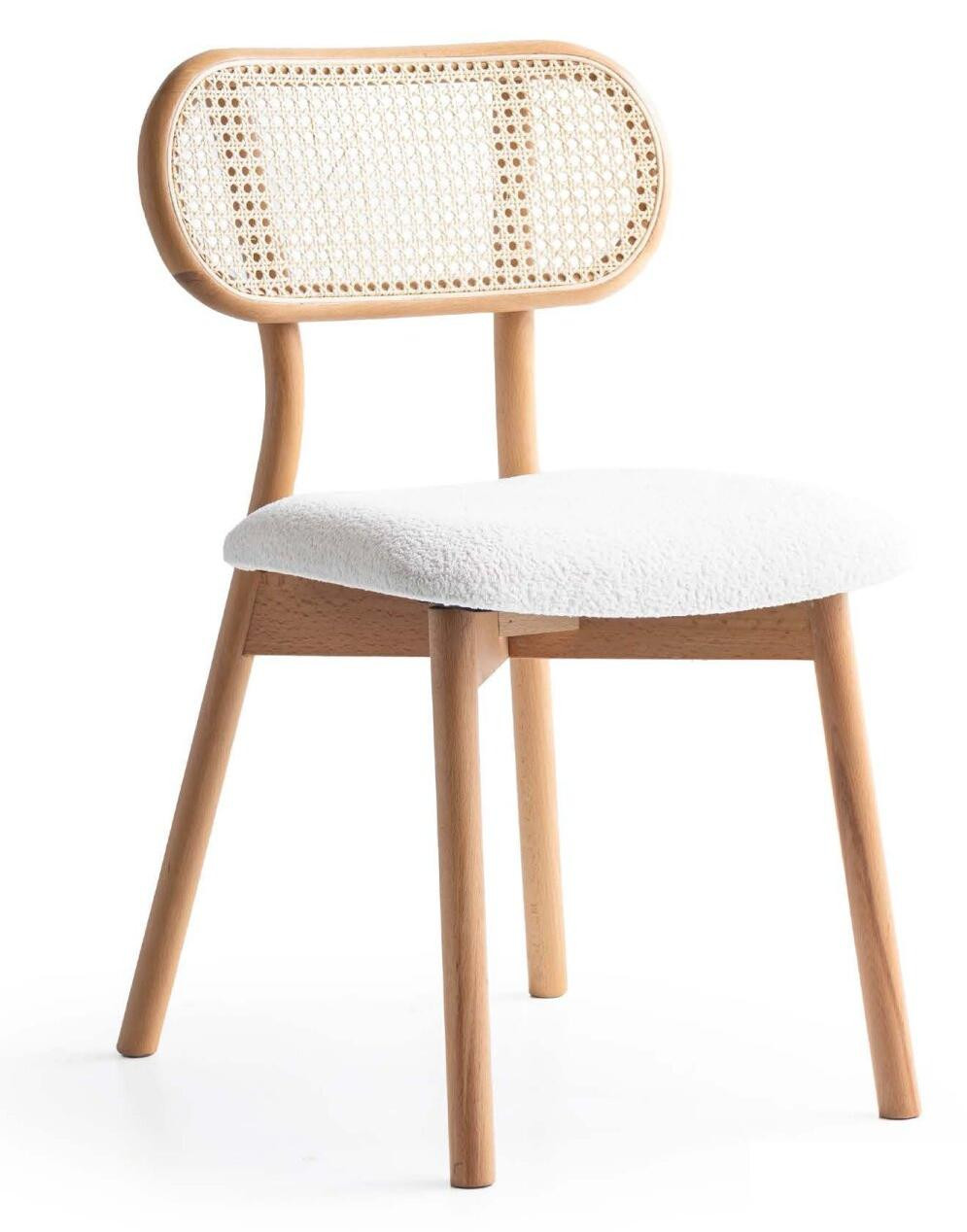 JVmoebel Moderne Houten Keukelstoel met Wiener Vlechtwerk in Beige en Wit