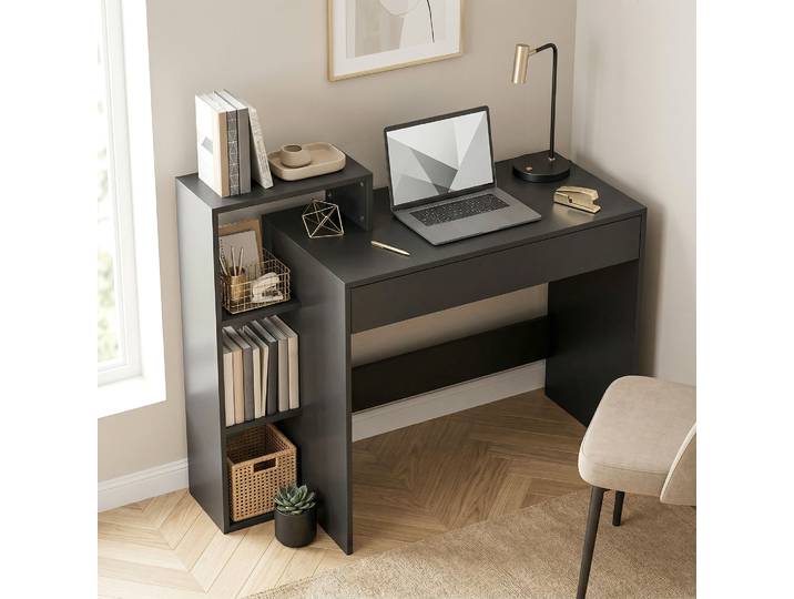 HOMCOM Bureau Noir avec 3 Étagères et Tiroir 100x40x90cm