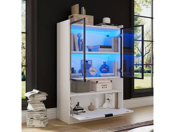 Vitrine LED moderne hauteur Matt 120cm avec éclairage LED Blanc Avec espace de rangement Vitrine en verre stand avec éclairage