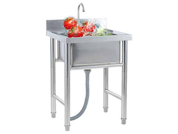 ZQFHSX Freistehendes Edelstahl-Einzelbecken-Spülbecken-Set für die Gastronomie mit Armatur, Handwaschbecken für den Innen- und Außenbereich