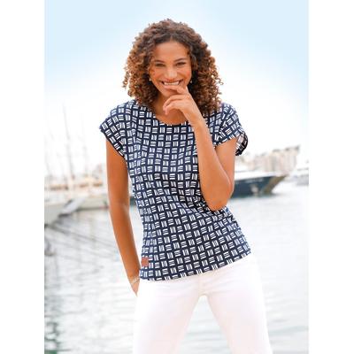 Print-Shirt CASUAL LOOKS "Print-Shirt", Damen, Gr. 40, blau (marine, ecru, bedruckt), 100% Baumwolle, gemustert, mehrfarbig, Rundhals, Shirts