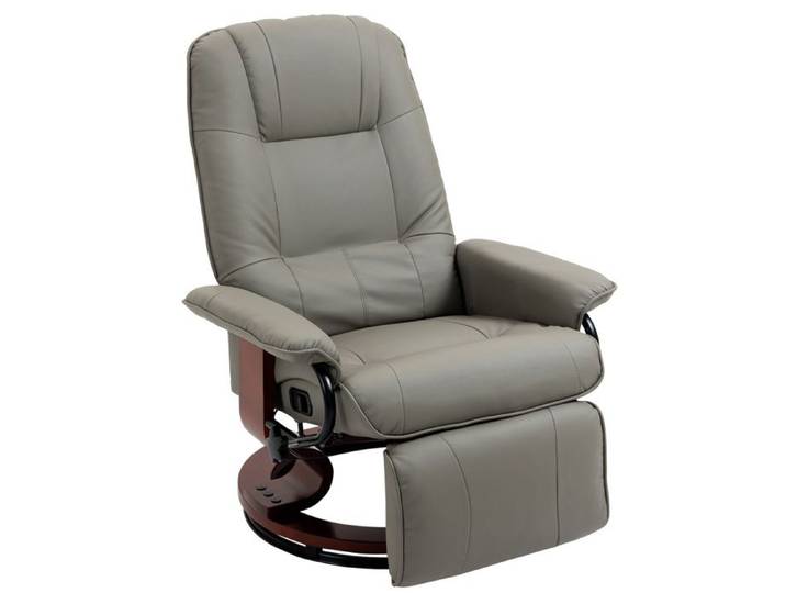 Fauteuil TV avec appuie-bras en cuir synthétique Chaise pivotante 360° pied en bois gris 145° inclinable 78x87x100cm