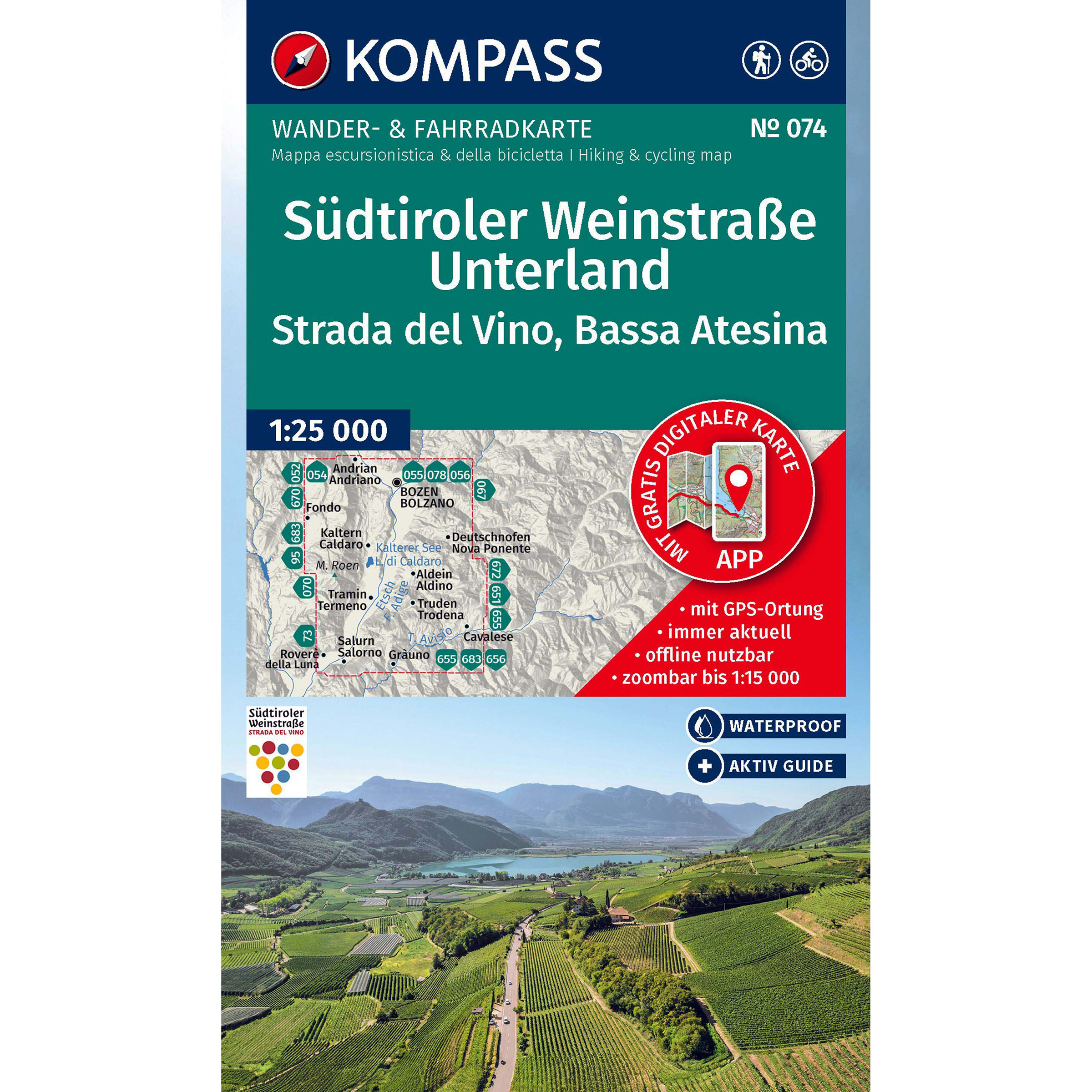 Kompass Verlag WK 074 Südtiroler Weinstraße Topografische Karten tuerkis