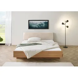 Bett Eiche 200x200x85 natur geölt, Kopfteil beige FICHTELBERG #128