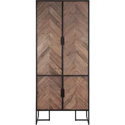 Vitrine Schrank Criss Cross, Teakholz und Metall, modern massiv, natur schwarz, 4 Türen