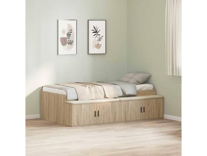 RJPLMFV Bettgestell, Sonoma-Eiche, 90 x 190 cm, Holz Mit Aufbewahrungsschubladen, modernes Design, inklusive Lattenrost, einfache Reinigung